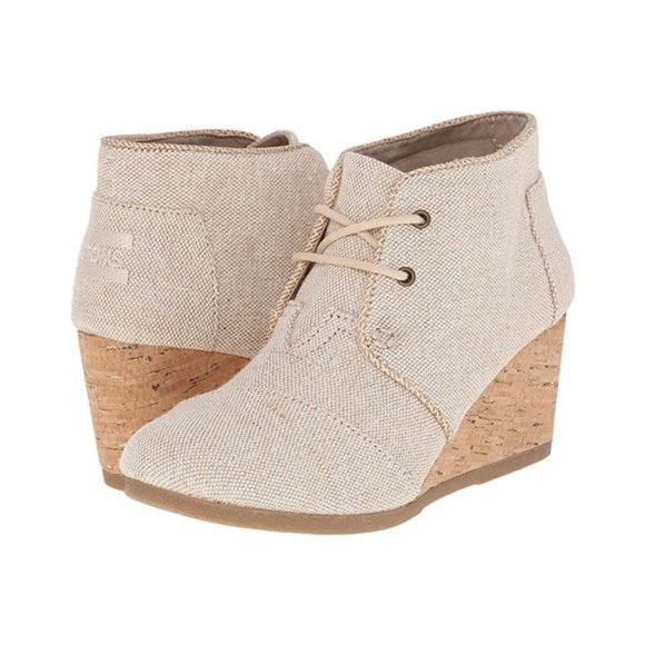 TOMS Desert Wedge Bootie in Natural Metallic Linen